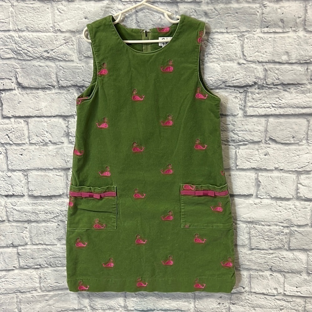 Lilly Pulitzer Cotton Spandex Corduroy Green Girls Dress “Whales” Size 1…